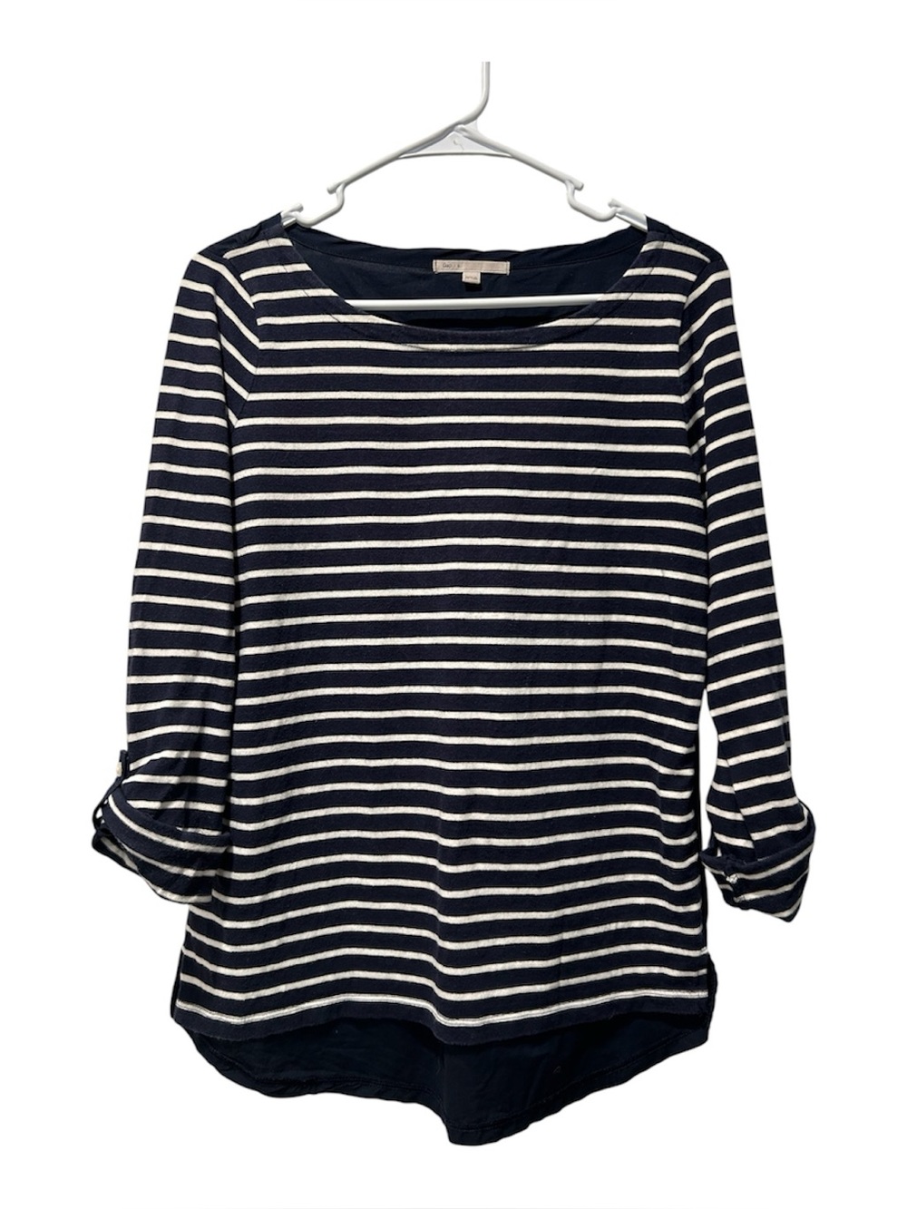 GAP Navy and White Striped Long Sleeve Boatneck Tee